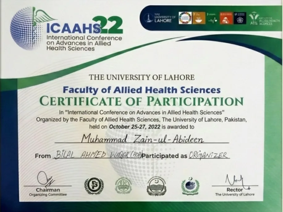 ICAAHS conference certificate