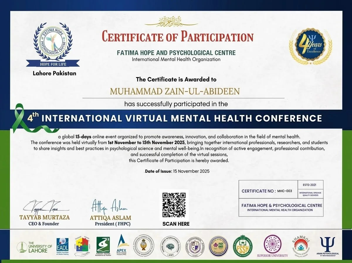 Mental health conference certificate