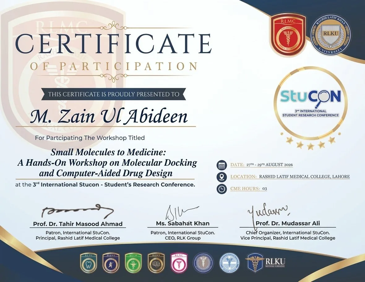 StuCon molecular docking workshop certificate